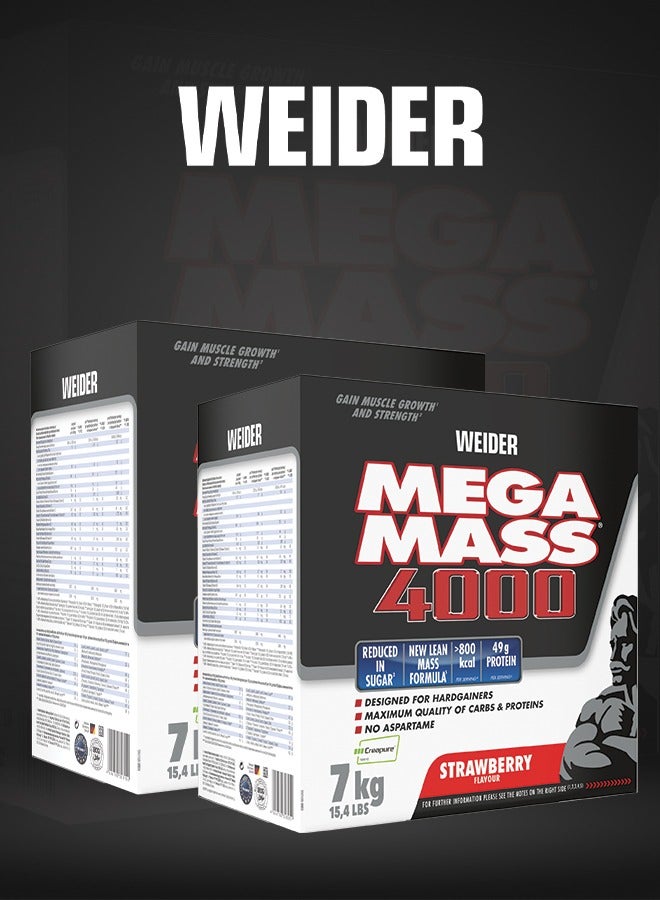 Mega Mass 4000 - Strawberry,7kg, 49g Protein, High-Calorie Mass Gainer for Muscle Growth