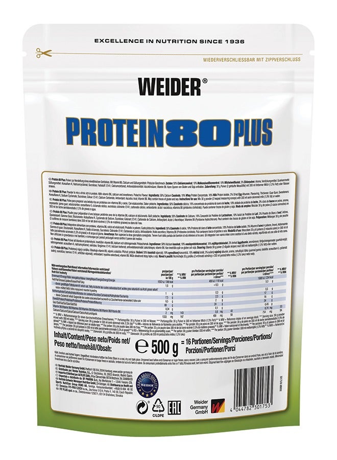 Protein 80 Plus - 500g, Pistachio Flavour - Premium Multi-Component Protein Powder for Muscle Growth and Recovery