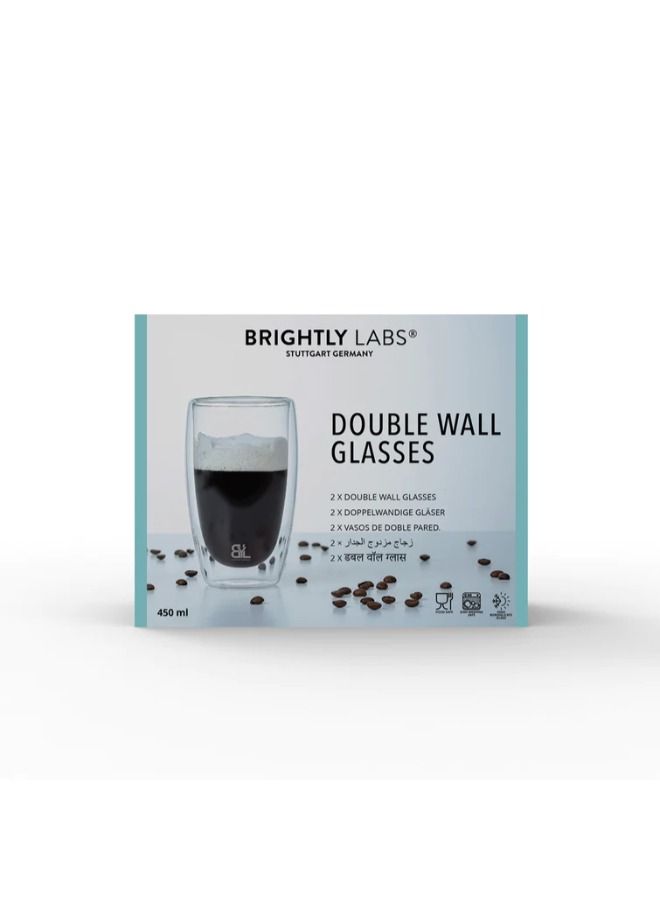 Exquisite Double Wall Glasses, Set of 2, 450 ml Capacity - Ideal for Both Hot and Cold Beverages, Perfect for Enjoying at Home or in the Office.