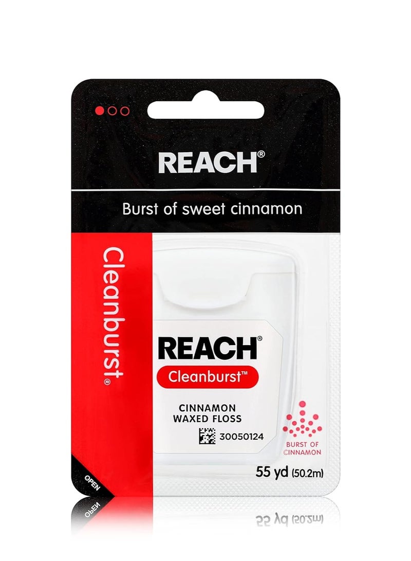 REACH Waxed Dental Floss, Cinnamon, Plaque Remover, Shred Resistant, Extra Wide Cleaning, Gentle on Gums & Teeth, PFAS-Free, Oral Care, For Adults & Kids, 55yd, 1 Pack