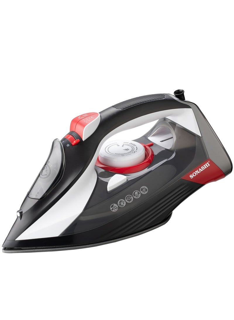 Steam Iron with Ceramic Coated Soleplate | Steam/Burst Steam/Spray/Dry Iron with Self-Clean Function | Anti-Drip/Anti-Calc/Auto Shut-Off With Water Tank 350 ml 2800 W SI-5085C Black/Red