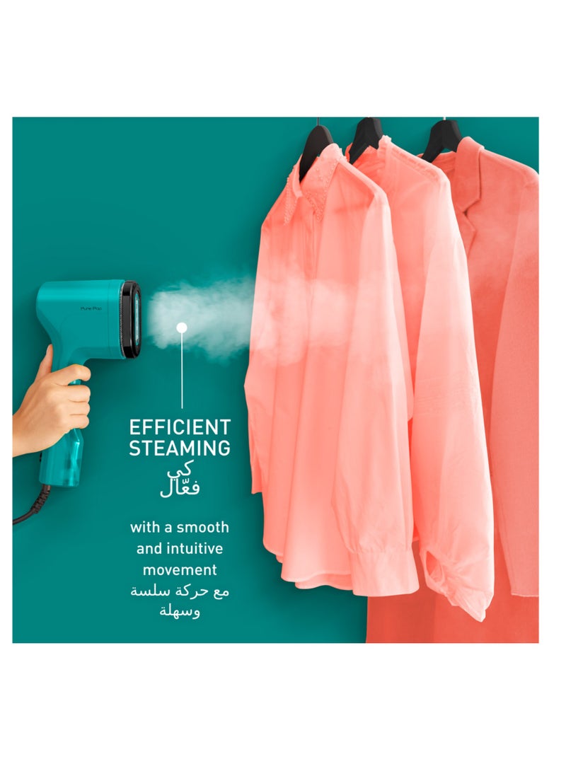 Garment Steamer|Pure POP|Steams/Purifies Garments|Steam Output Up to 20 g/min|Delicate Fabrics|Reversible Pad System|Travel-Friendly|2 Years Warranty 0.2 kg 1 W DT2024G0 Green