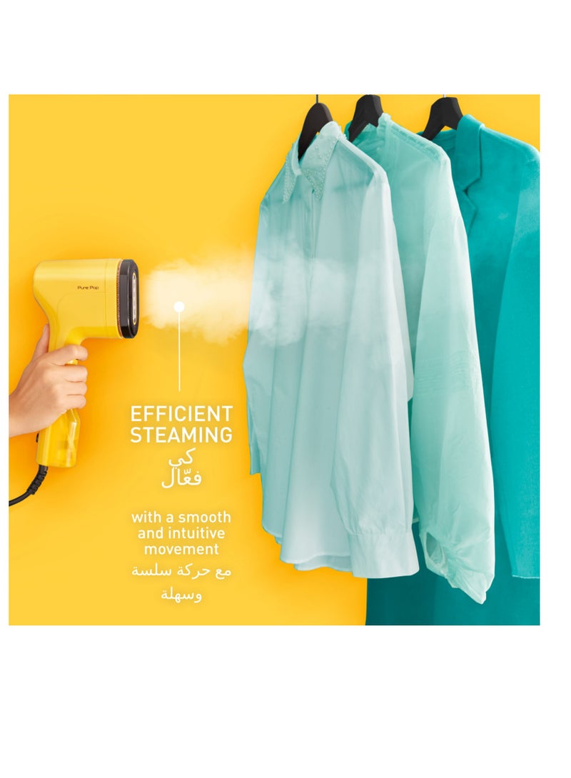 Garment Steamer|Pure POP|Steams/Purifies Garments|Steam Output Up to 20 g/min|Delicate Fabrics|Reversible Pad System|Travel-Friendly|2 Years Warranty 0.2 kg 1 W DT2026G0 Yellow