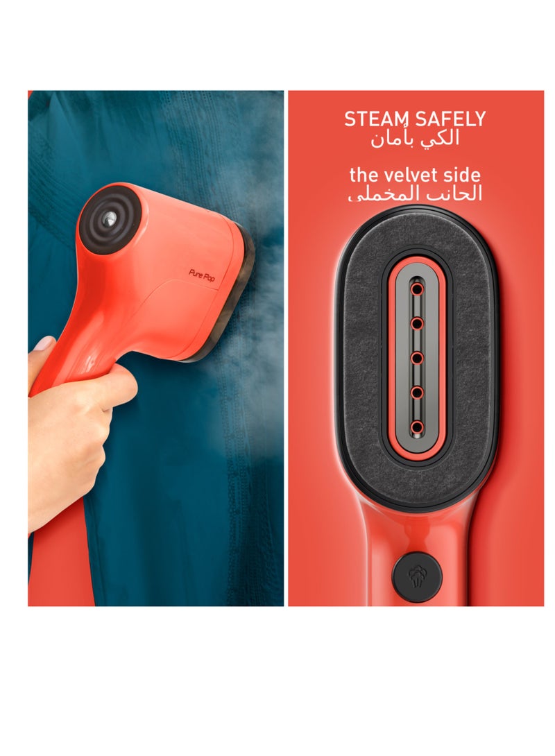 Garment Steamer|Pure POP|Steams/Purifies Garments|Steam Output Up to 20 g/min|Delicate Fabrics|Reversible Pad System|Travel-Friendly|2 Years Warranty 0.2 kg 1 W DT2022G0 Coral Red