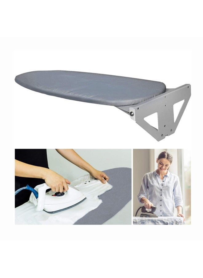 Myoyay Wall-Mounted Ironing Board With Heat Resistant Cover 37.4In Fold Drop Down Laundry Iron Boards W Wall Fixing Plate Space Saving For Home Apartment Grey