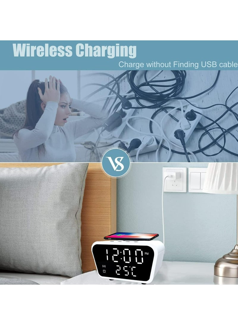 Wireless Charger Alarm Clock Bluetooth Speaker LED Smart Digital Clock Table Electronic Desktop Clocks USB 15W Fast Charger