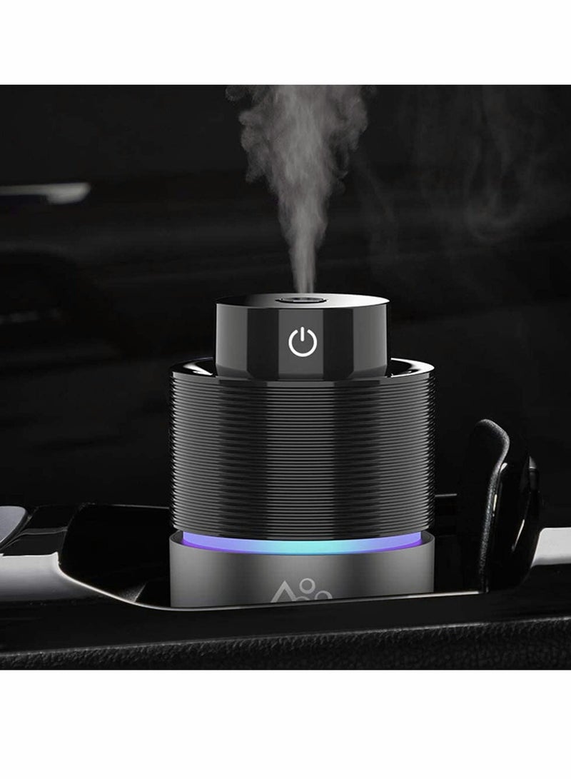 Portable Car Humidifier and Essential Oil Diffuser with USB Plug Mini Aromatherapy Cup Holder 7 Color LED Lights for Vehicle Office Travel Home 200mL