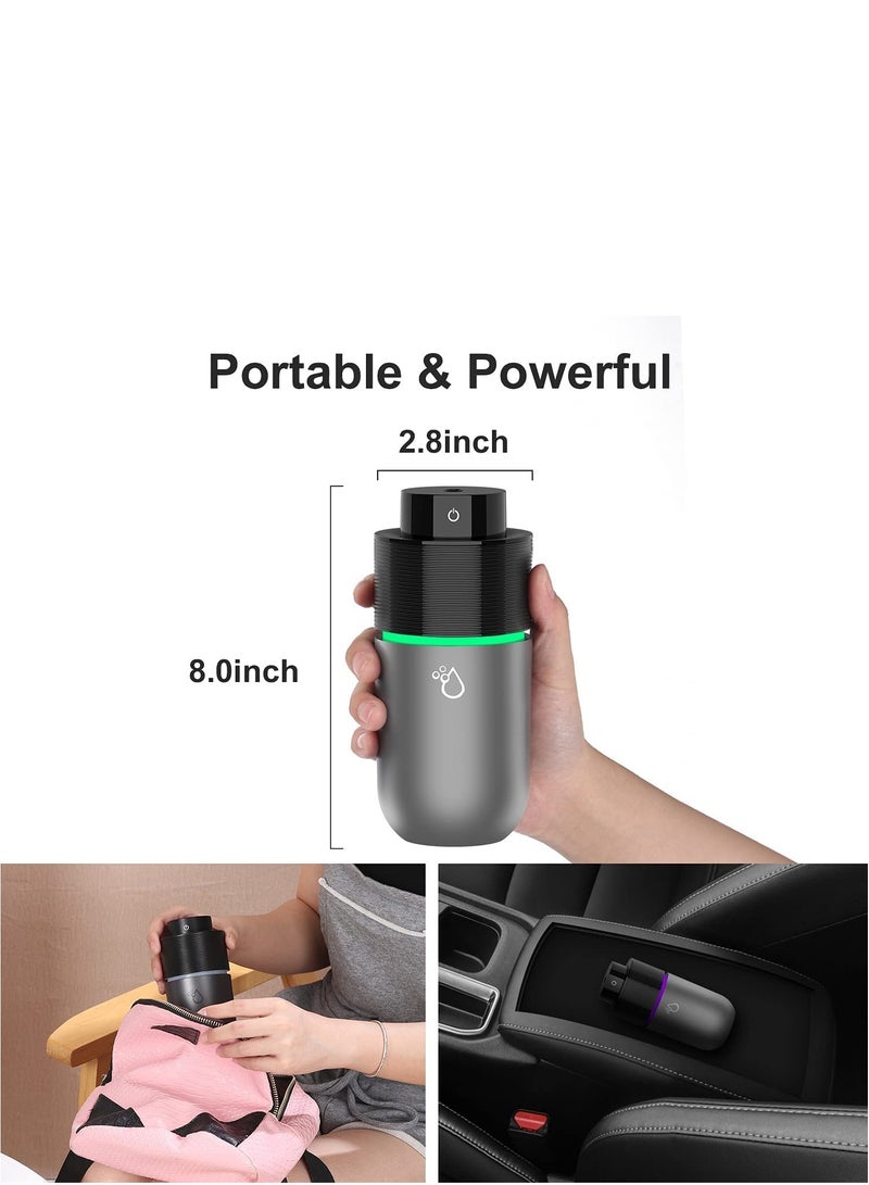 Portable Car Humidifier and Essential Oil Diffuser with USB Plug Mini Aromatherapy Cup Holder 7 Color LED Lights for Vehicle Office Travel Home 200mL