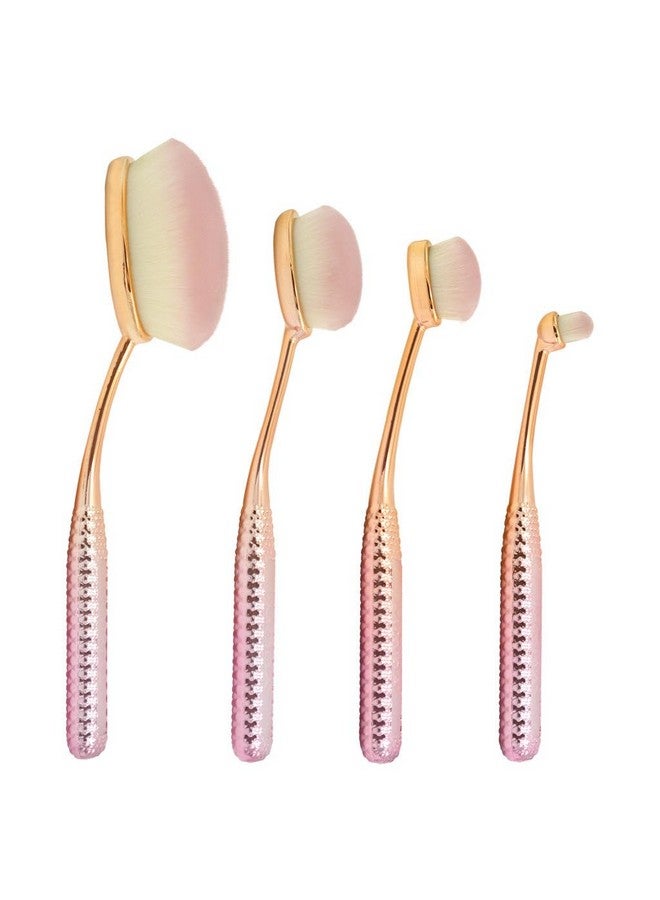 Face Perfecting Full Size 4Pc Oval Makeup Brush Set Includes Foundation Contour Detail Contour And Concealer Brushes Rosè