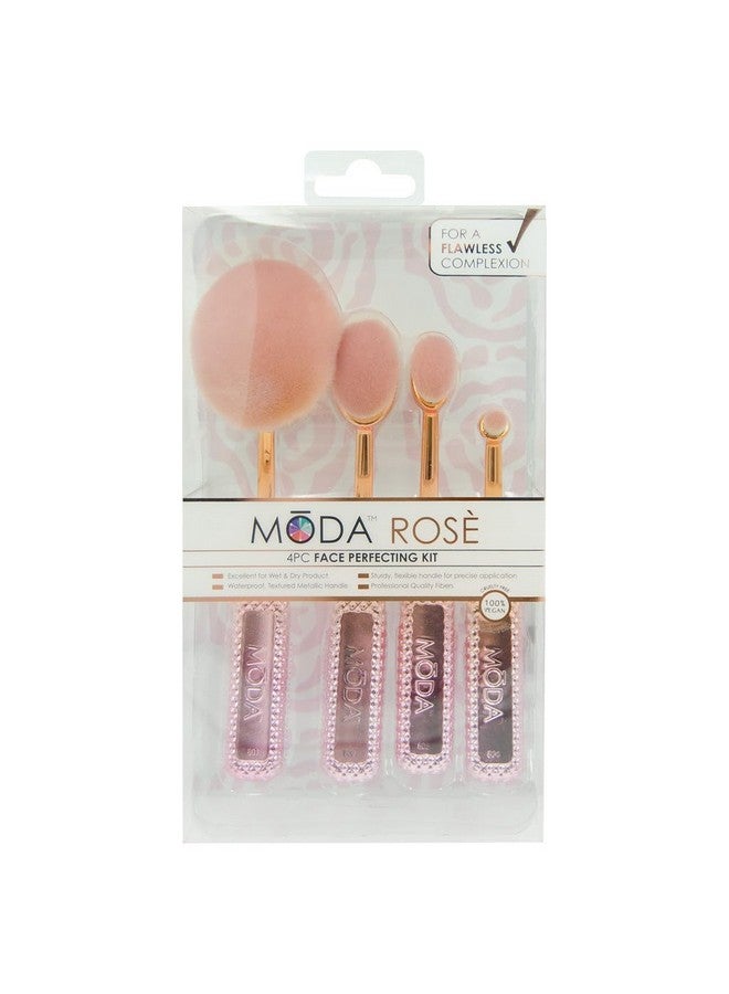 Face Perfecting Full Size 4Pc Oval Makeup Brush Set Includes Foundation Contour Detail Contour And Concealer Brushes Rosè