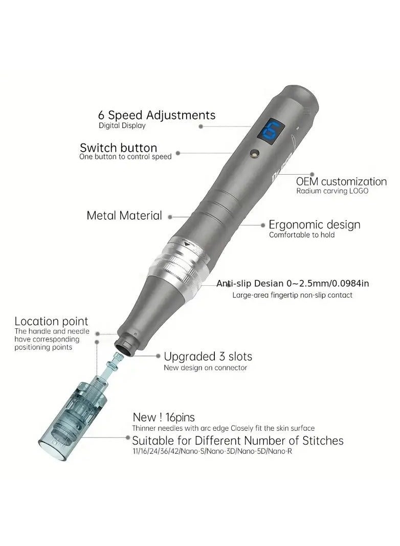 Microneedling Derma Pen with 20-Piece Combination Syringe Cordless Dermapen for home skin care use