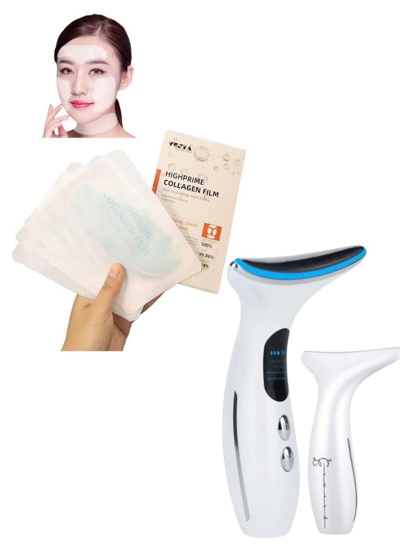 Face Lifting Water Soluble High Prime Silk Collagen Face Moisturizer Film Sheets Plus Premium Face Massager Beauty Machine, Double Chin Therapy Facial Lifting Vibration Neck Firming Massager