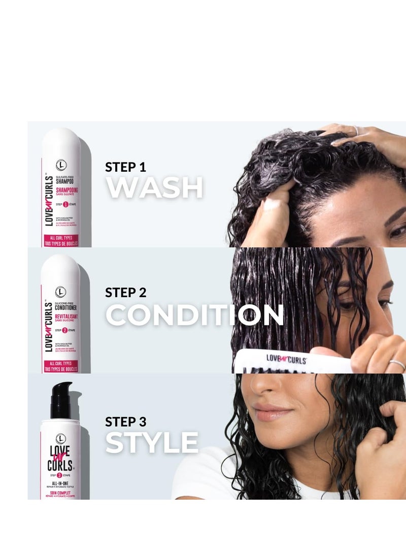 Love Ur Curls - LUS Shampoo & Conditioner Set with All in One Curl Cream Styler for Curly Hair, 3 Step System to Repair and Moisturizing