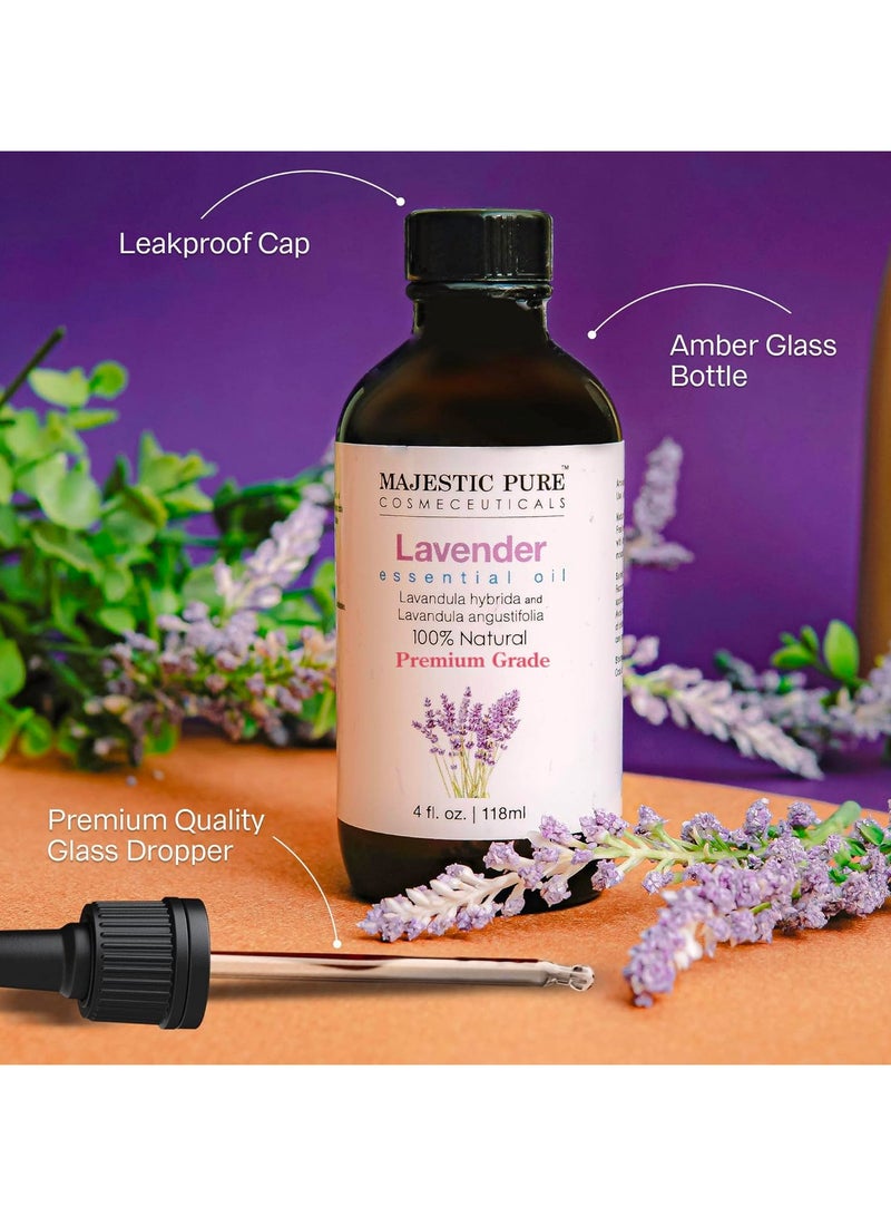 Lavender Essential Oil 118 ml - Huge  with Glass Dropper | 100% Pure and Natural | Premium Grade Essential Oils for Aromatherapy, Diffusers, Skin, Massage and Humidifiers |