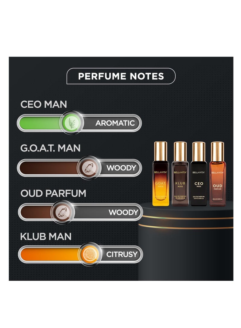 Men's Luxury Perfume Gift Set (4 x 0.68 fl. oz.) | Father's day Gifts | Klub, Oud, CEO, Goat Perfume | Masculine, Woody, Citrusy, Aromatic perfumes for men