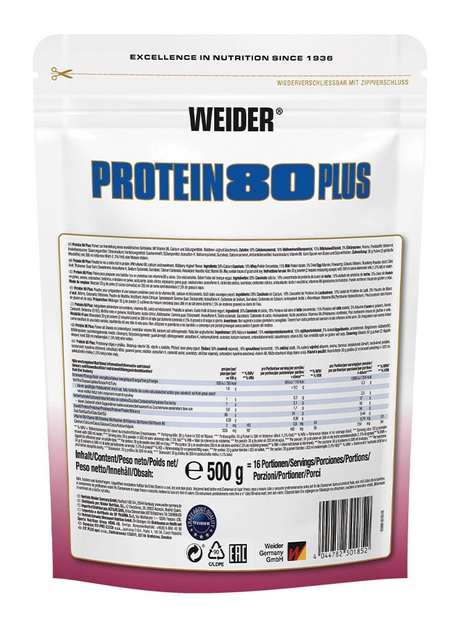 Protein 80 Plus - 500g,  Wild Berry Yoghurt Flavor - Premium Multi-Component Protein Powder for Muscle Growth and Recovery