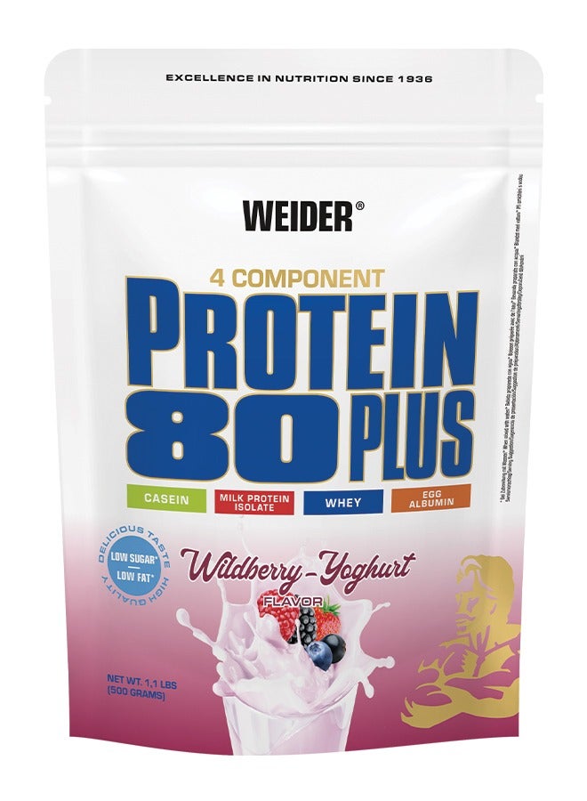 Protein 80 Plus - 500g,  Wild Berry Yoghurt Flavor - Premium Multi-Component Protein Powder for Muscle Growth and Recovery