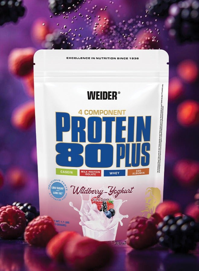 Protein 80 Plus - 500g,  Wild Berry Yoghurt Flavor - Premium Multi-Component Protein Powder for Muscle Growth and Recovery