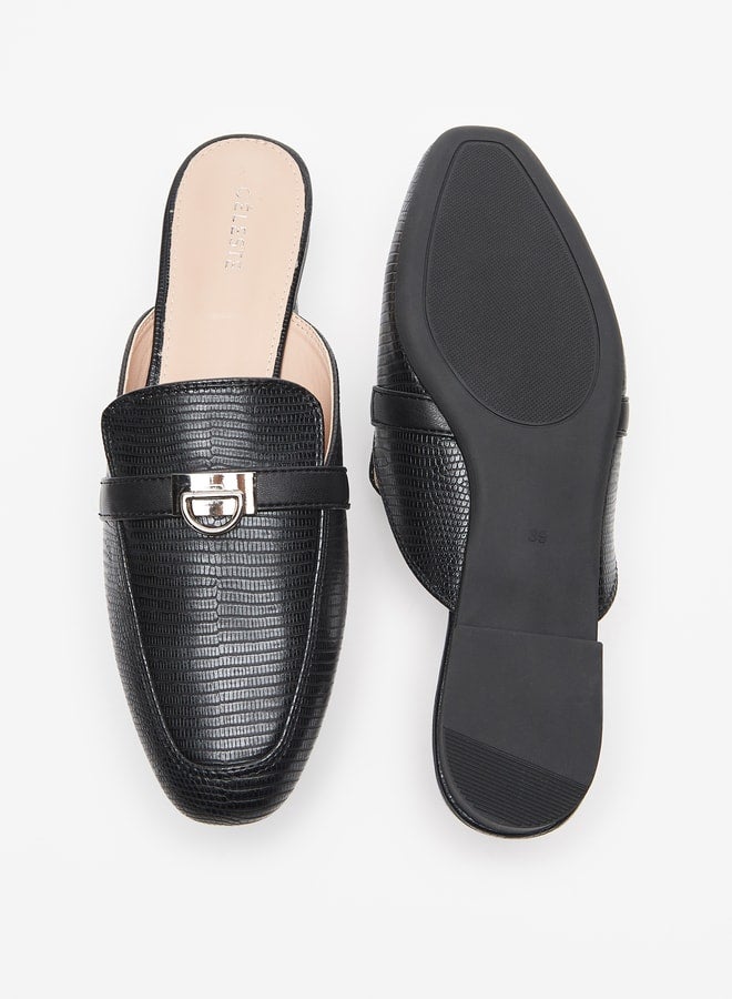 Women's Textured Slip-On Mules with Metal Accent