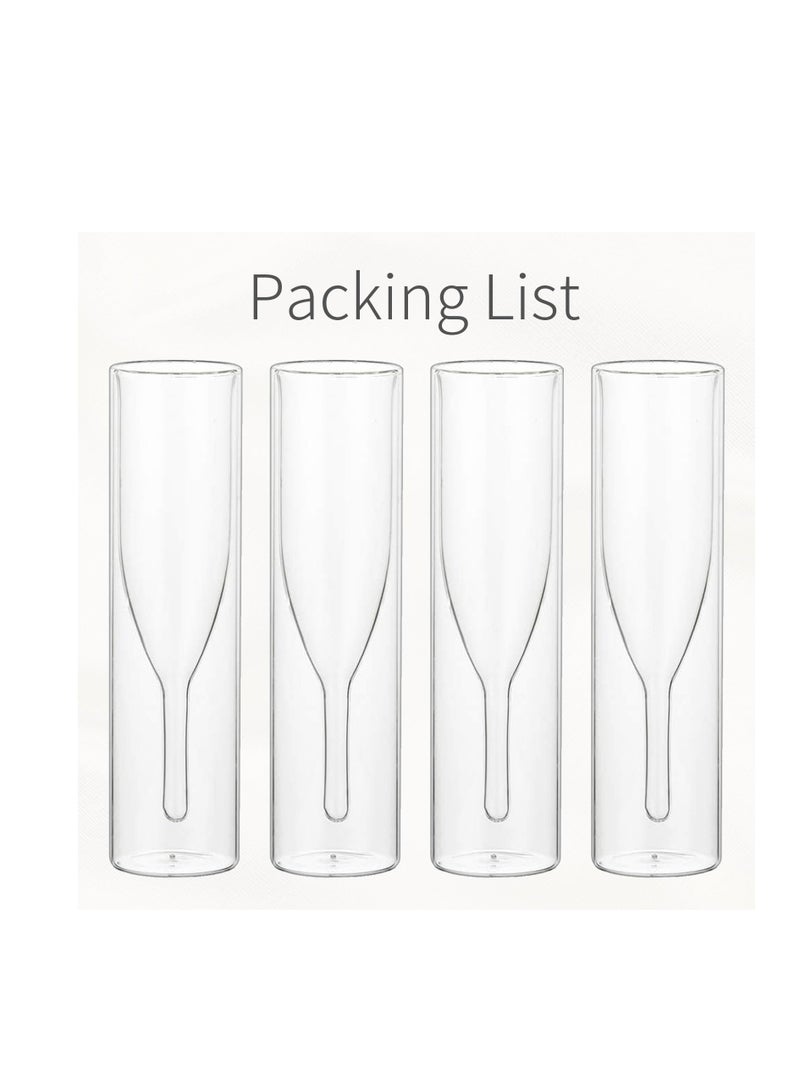 Stemless Champagne Flutes Crystal Glasses 4 Pieces Double Walled Crystal Champagne Flute Glasses Stemless Clear Glass Cups Hand Blown Toasting Glasses for Wedding Gifts Parties Family