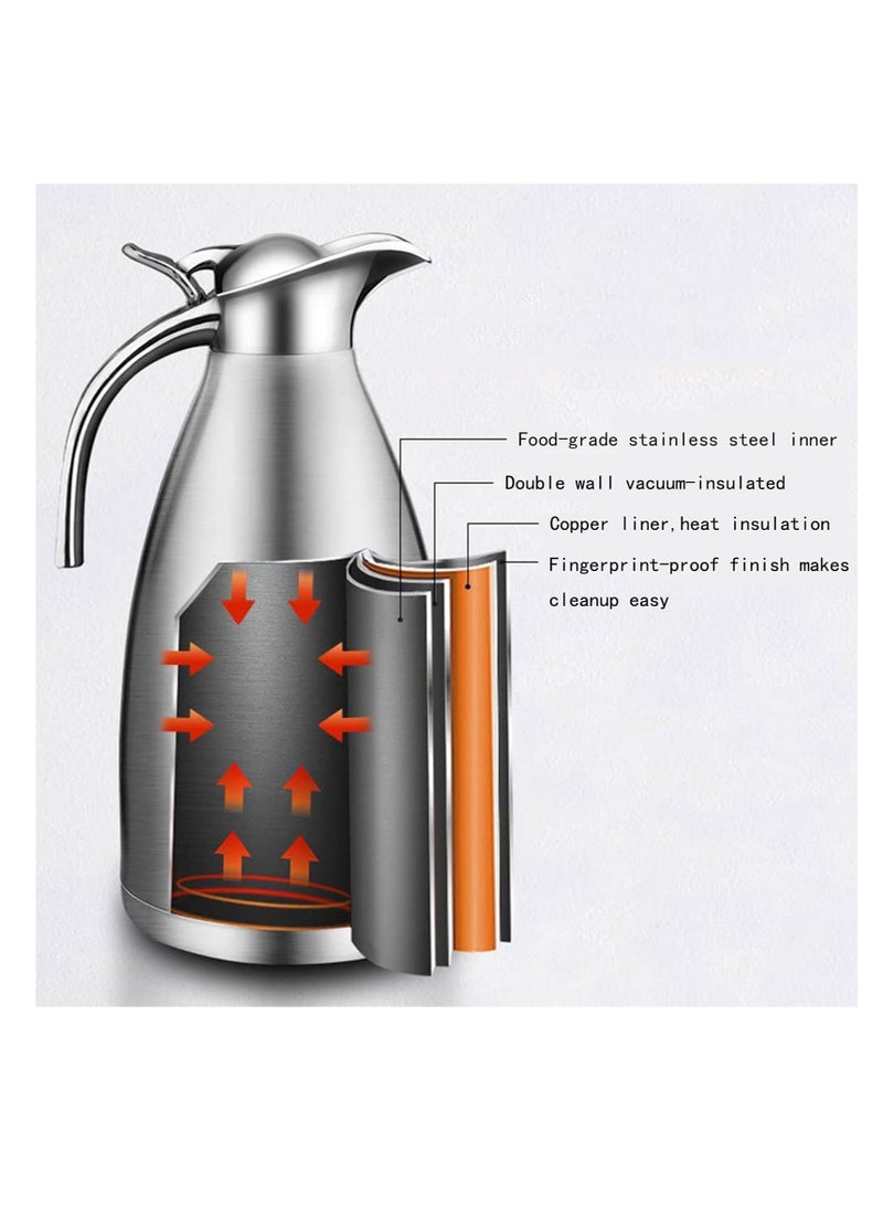 Coffee Thermal Carafe for Hot Liquids, 68Oz/2.0L/8 Cups Stainless Steel Coffee Thermos Carafe, Insulated Carafe 12-hour Heat and 24-hour Cold Retention, Great Gift