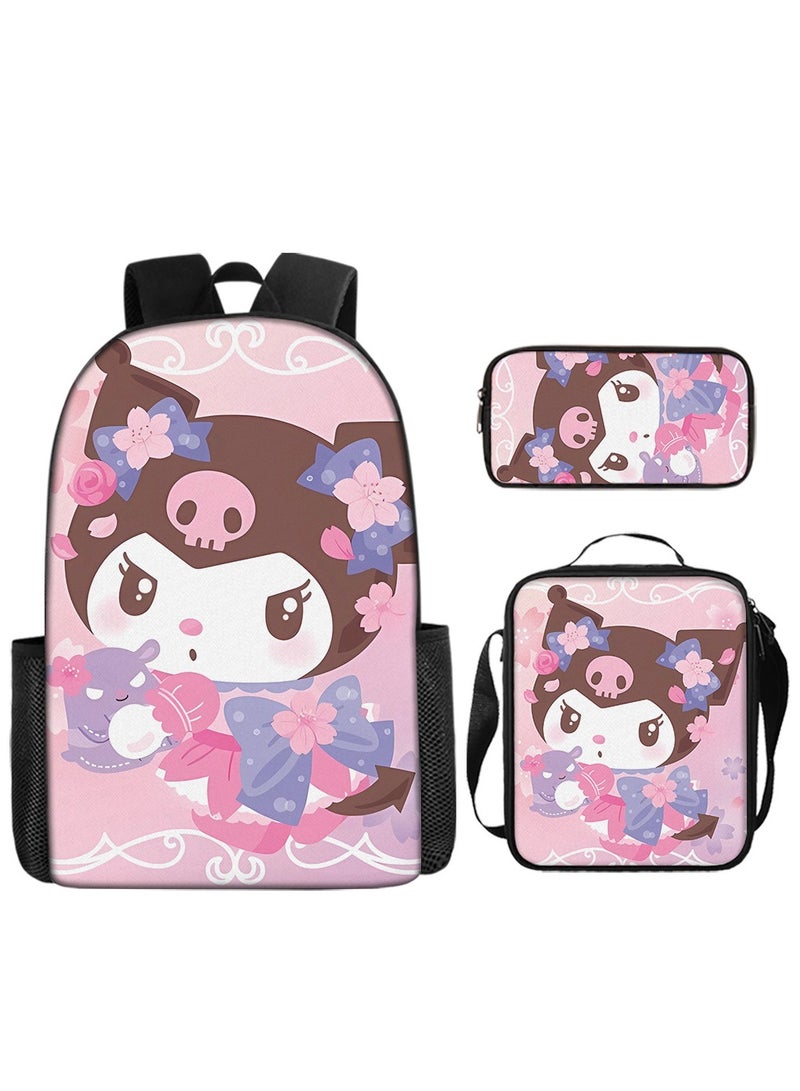 Kuromi Schoolbag Student Popular Cartoon Schoolbag Messenger Bag Pencil Case Three-Piece Set 29*16*42cm