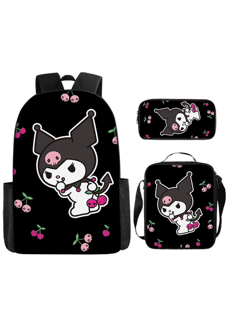 Kuromi Schoolbag Student Popular Cartoon Schoolbag Messenger Bag Pencil Case Three-Piece Set 29*16*42cm