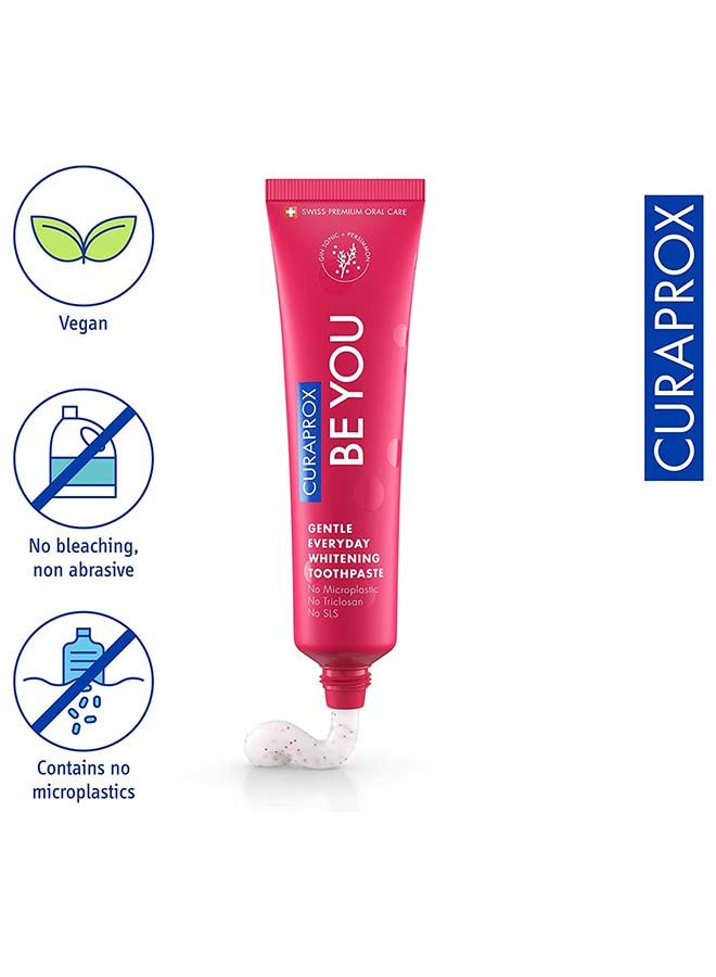 Curaprox Be You Gin Tonic + Persimmon Toothpaste Red 60ml - Gentle Everyday Whitening Toothpaste - SLS Free, Microplastic Free, Triclosan Free, Fluoride Toothpaste