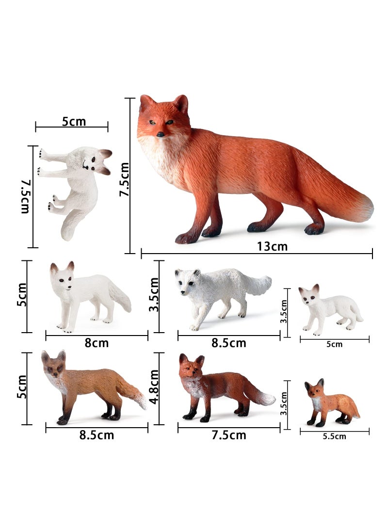 8 Pcs Fox Family Toy Set Miniature Arctic and Red Fox Figurines Perfect for Woodland Themed Parties and Cake Toppers