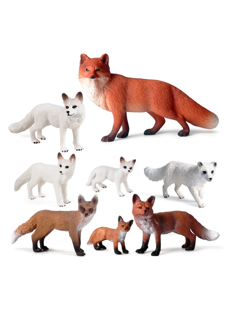 8 Pcs Fox Family Toy Set Miniature Arctic and Red Fox Figurines Perfect for Woodland Themed Parties and Cake Toppers