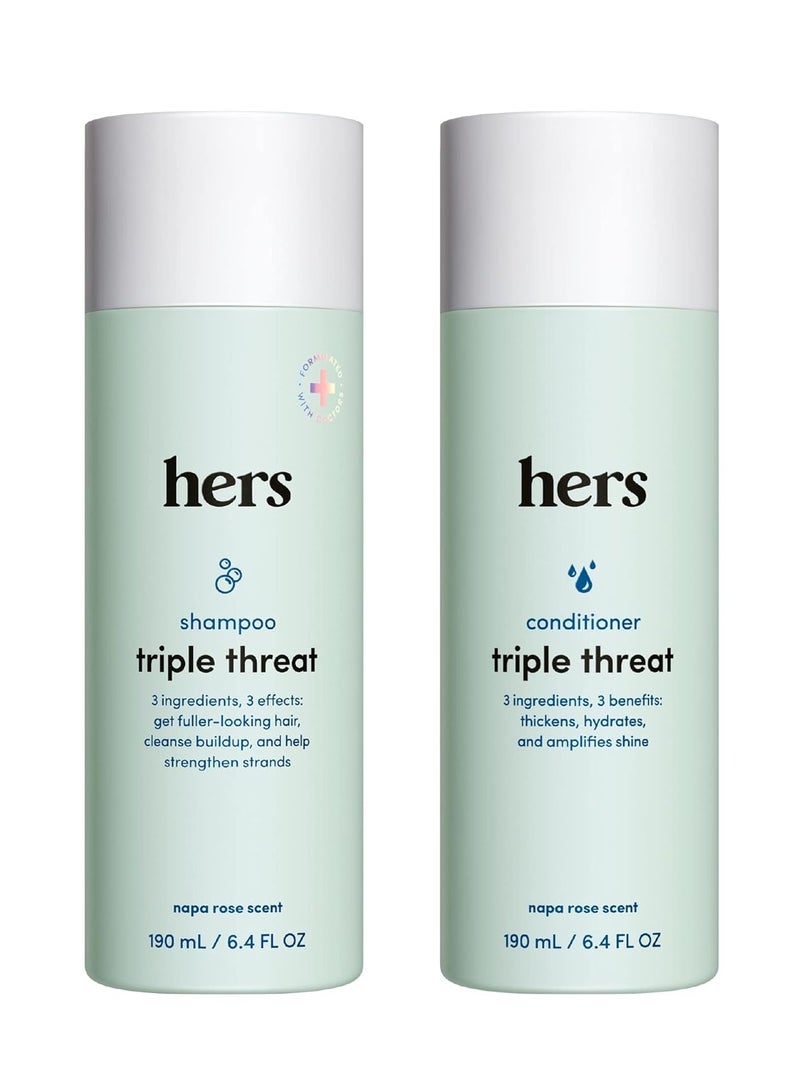 Triple Threat Shampoo and Conditioner Set for Women- Thickening, Moisturizing, Reduces Shedding- Color Safe Hair Loss Shampoo and Conditioner- 2 pack, 6.4oz