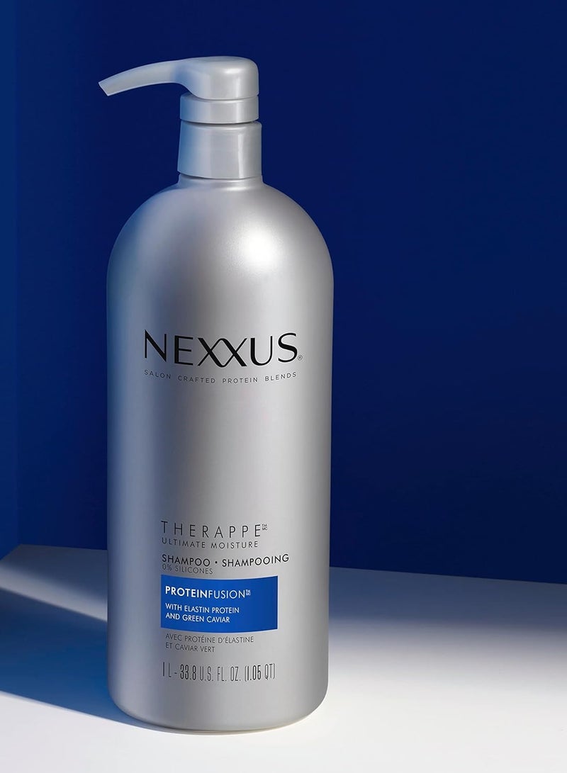 Nexxus Therappe Moisturizing Shampoo Ultimate Moisture for Dry Hair Silicone-Free, Moisturizing ProteinFusion with Elastin Protein and Green Caviar 33.8 oz