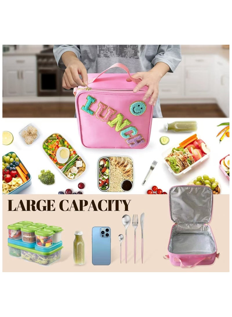 Pink insulated lunch bag - reusable, suitable for students' extracurricular activities, office work, etc