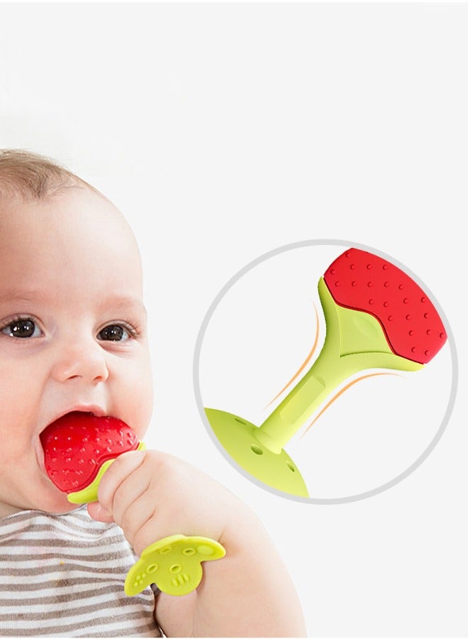 5-Piece Food-grade Non-toxic Soft Silicone Fruit Teething Toy With Holder,BPA Free Infant and Toddler Silicone Teethers Soothe Babies Gums, Perfect Baby Gift