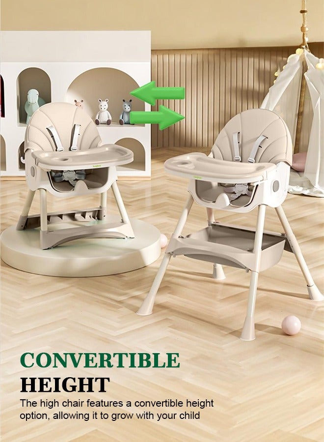 IRIS 3 in 1 Baby High Chair For Kids, Baby Feeding Chair Booster Seat With Rocker, Wheels, Storage, Recline - Beige