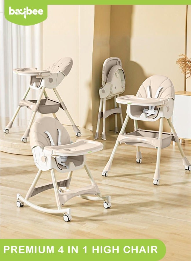 IRIS 3 in 1 Baby High Chair For Kids, Baby Feeding Chair Booster Seat With Rocker, Wheels, Storage, Recline - Beige