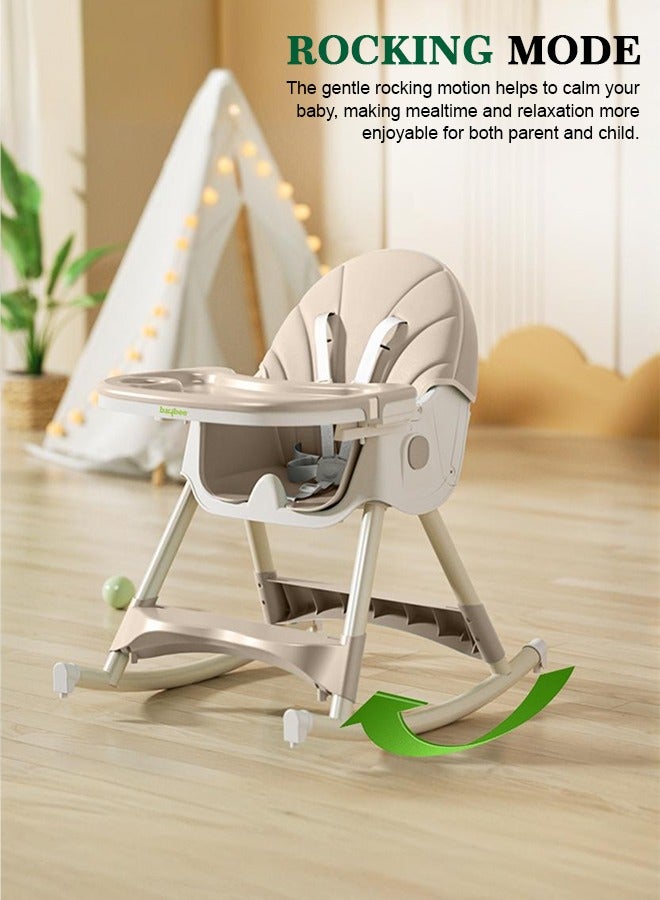 IRIS 3 in 1 Baby High Chair For Kids, Baby Feeding Chair Booster Seat With Rocker, Wheels, Storage, Recline - Beige