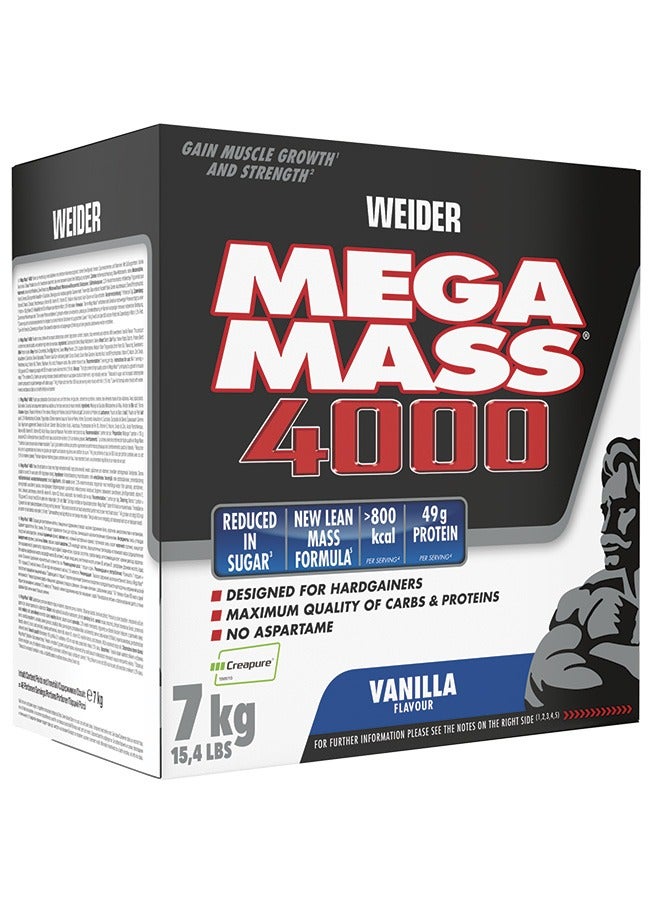 Mega Mass 4000 - Vanilla,7kg, 49g Protein, High-Calorie Mass Gainer for Muscle Growth