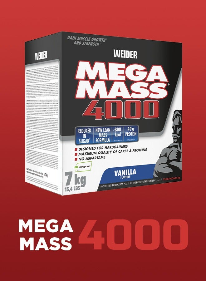 Mega Mass 4000 - Vanilla,7kg, 49g Protein, High-Calorie Mass Gainer for Muscle Growth