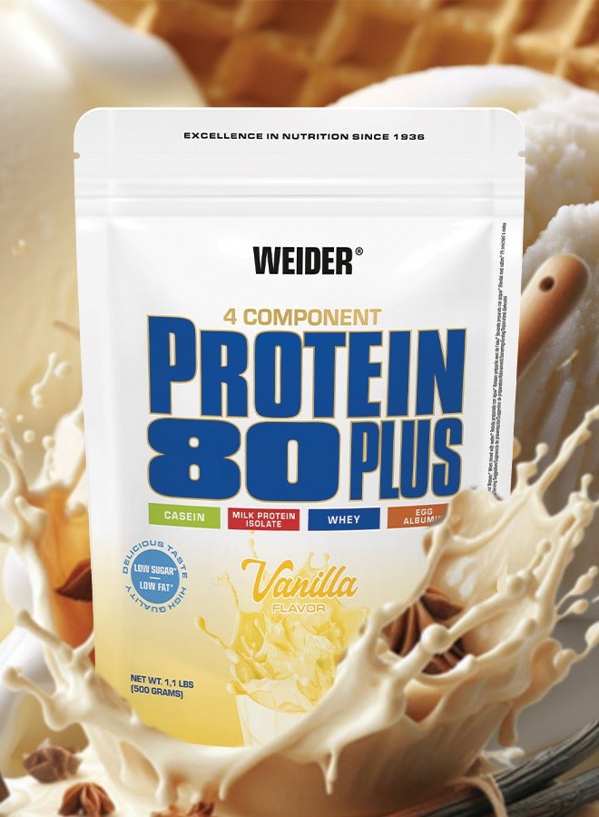 Protein 80 Plus - 500g, Vanilla Flavor - Premium Multi-Component Protein Powder for Muscle Growth and Recovery