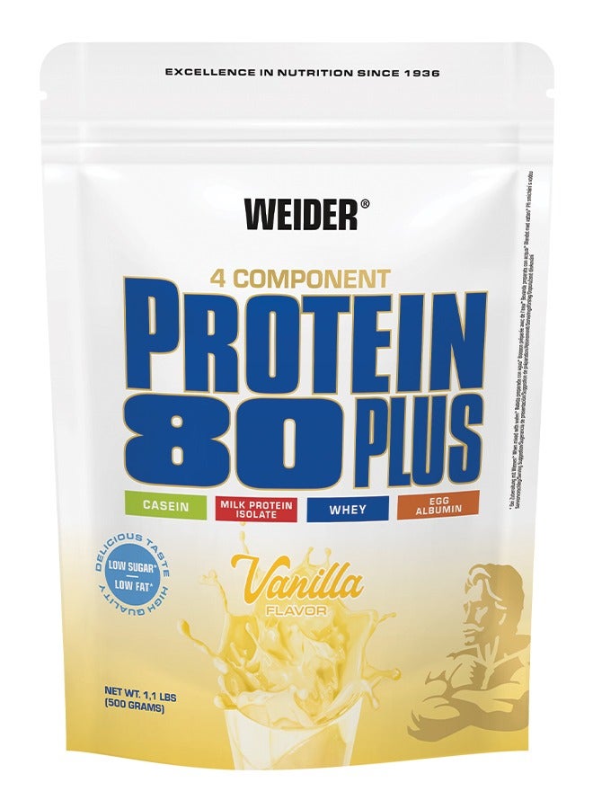 Protein 80 Plus - 500g, Vanilla Flavor - Premium Multi-Component Protein Powder for Muscle Growth and Recovery