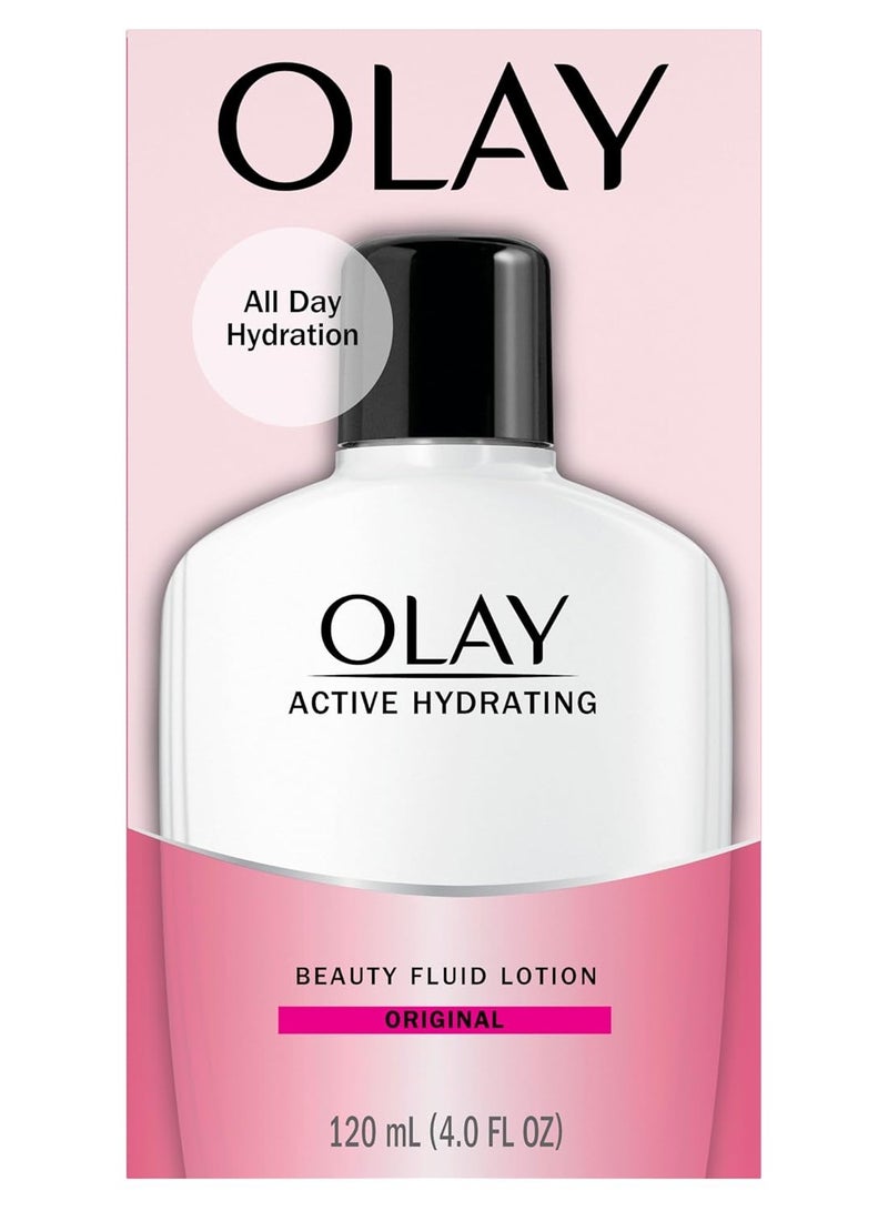 Olay Face Moisturizer, Active Hydrating Beauty Fluid Lotion, Original Facial Moisturizer, 4 Oz. (Pack of 2)