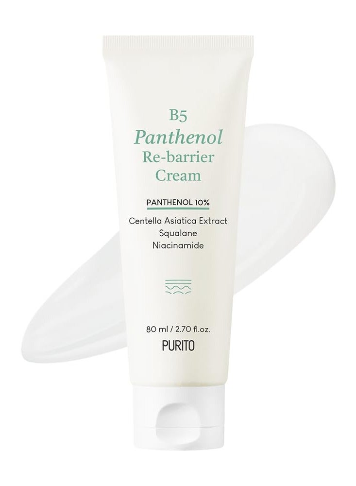 PURITO B5 Panthenol Re-barrier Cream 2.70 fl.oz. / 80ml, Rich Moisturizing Cream with 10% Panthenol for Strenthening the Skin Barrier, No Silicones, No PEG, No Essential Oils, Vegan, Korean Skincare