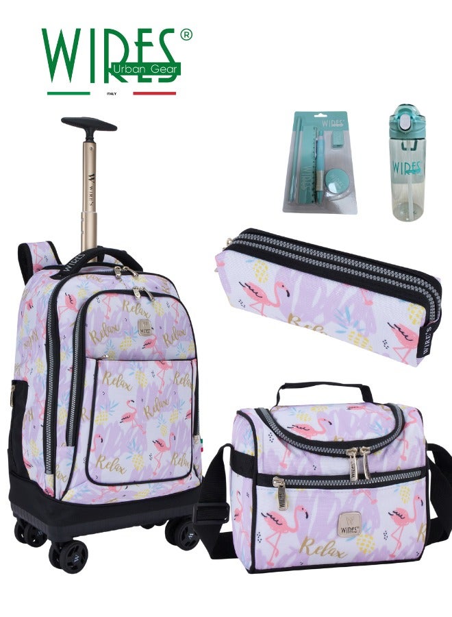 Kids School Trolley Bag laptop compartment 4 Wheels With Lunch bag & Pencil Case