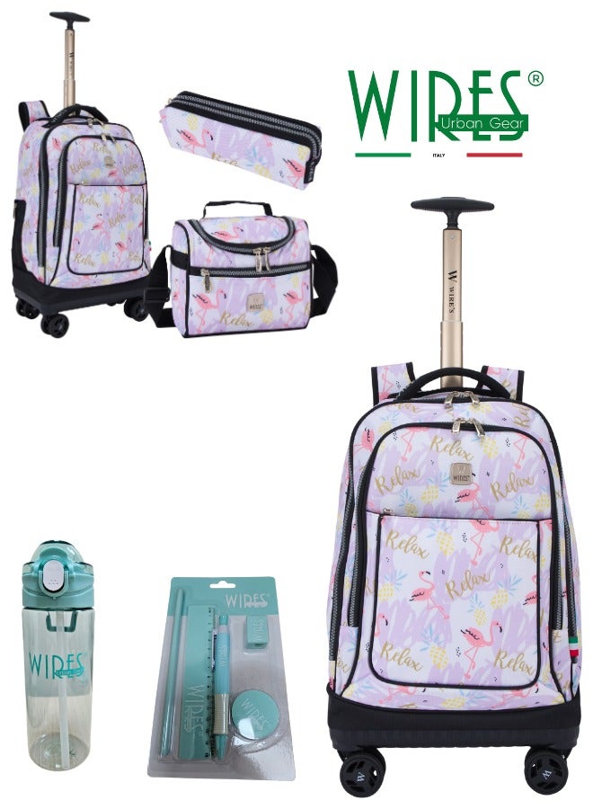 Kids School Trolley Bag laptop compartment 4 Wheels With Lunch bag & Pencil Case