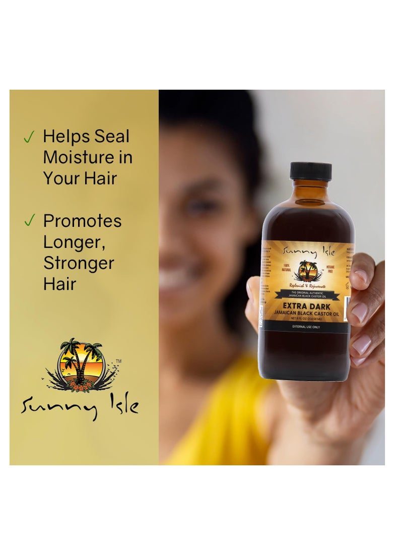 Sunny Isle Extra Dark Jamaican Black Castor Oil, 8 fl. oz. | 100% Natural High Potency Treatment for Hair, Scalp