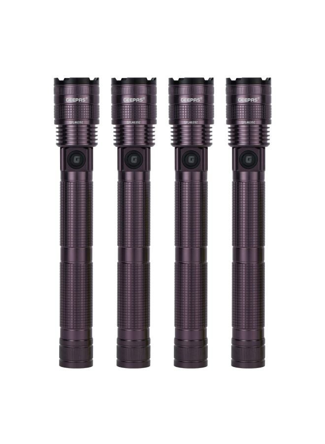 Zoomable LED Flashlight Pack of 4 | 20W Laser High-Power LEDs| 6000mAh Battery10 Hours Continuous Working with Aluminum Alloy Housing| Type C Charging GFL4639 Black 29cm