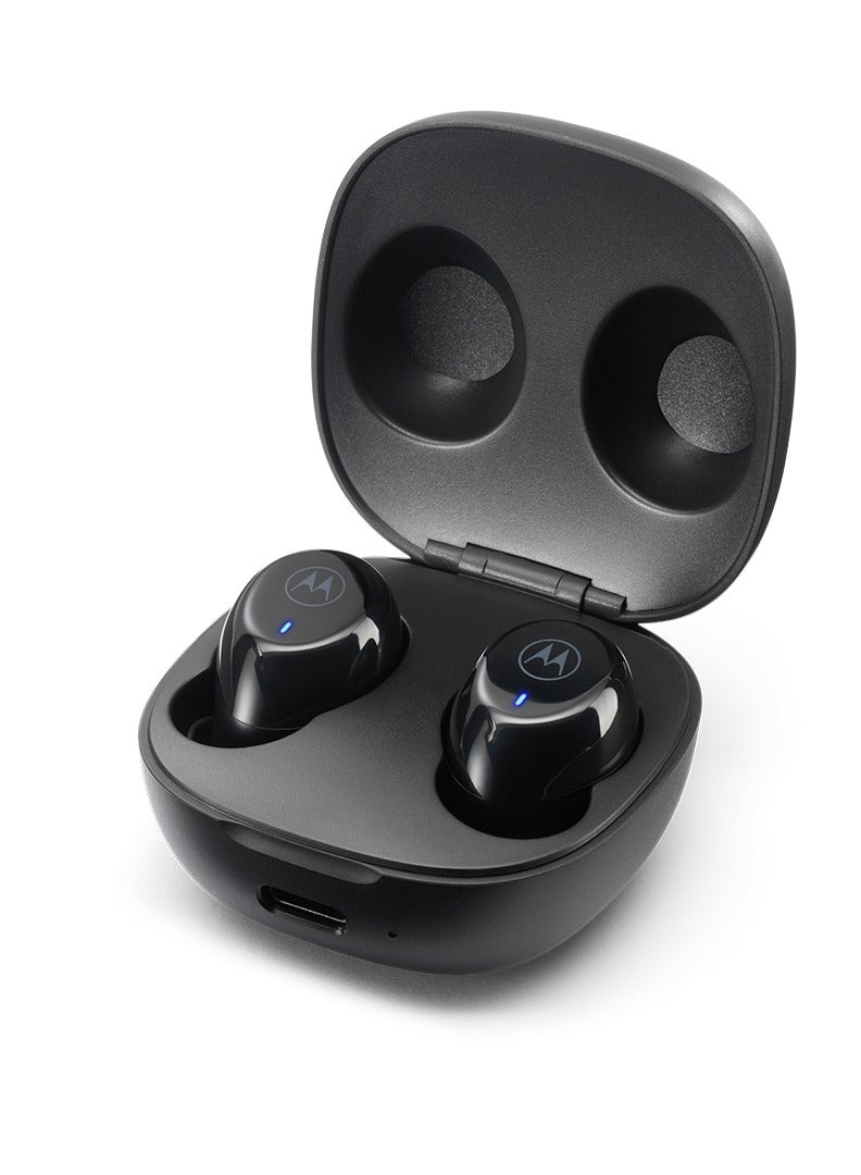 Moto Buds 105 Black - True Wireless Bluetooth Earbuds with Touch & Voice Controls and Fast pair - 21HR Playtime, IPX5 Water-Resistant, Lightweight ergonomic design, ENC mic Jet Black
