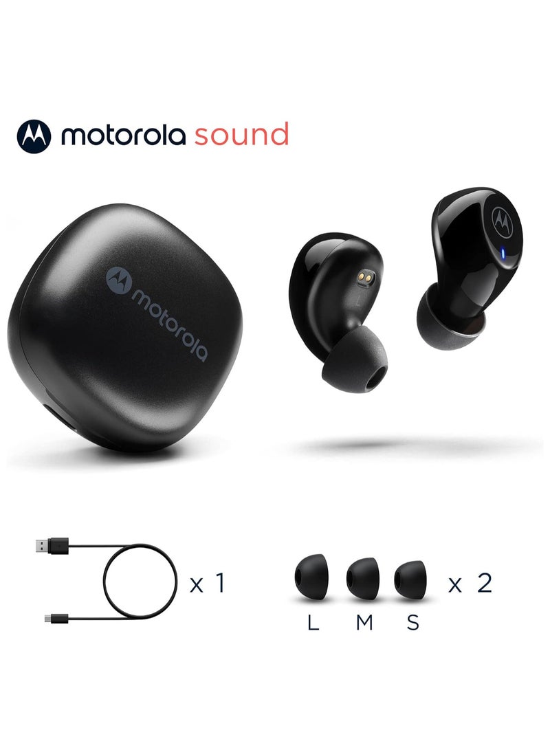 Moto Buds 105 Black - True Wireless Bluetooth Earbuds with Touch & Voice Controls and Fast pair - 21HR Playtime, IPX5 Water-Resistant, Lightweight ergonomic design, ENC mic Jet Black