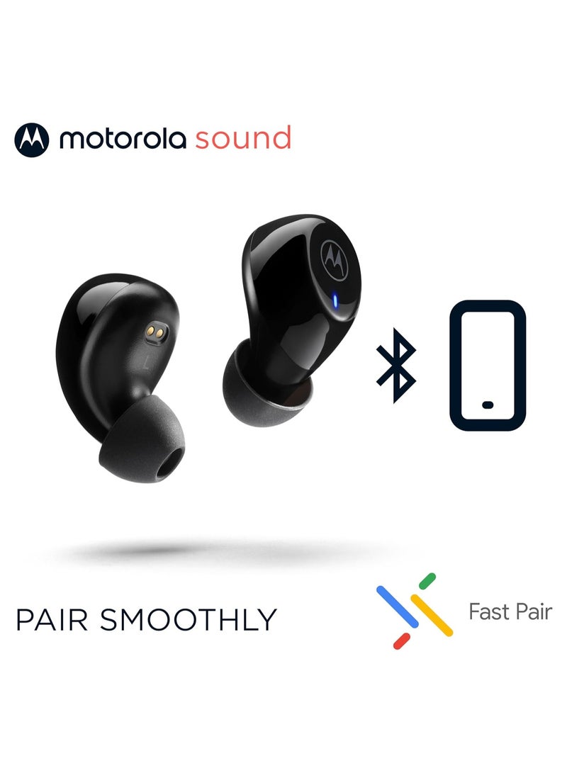 Moto Buds 105 Black - True Wireless Bluetooth Earbuds with Touch & Voice Controls and Fast pair - 21HR Playtime, IPX5 Water-Resistant, Lightweight ergonomic design, ENC mic Jet Black